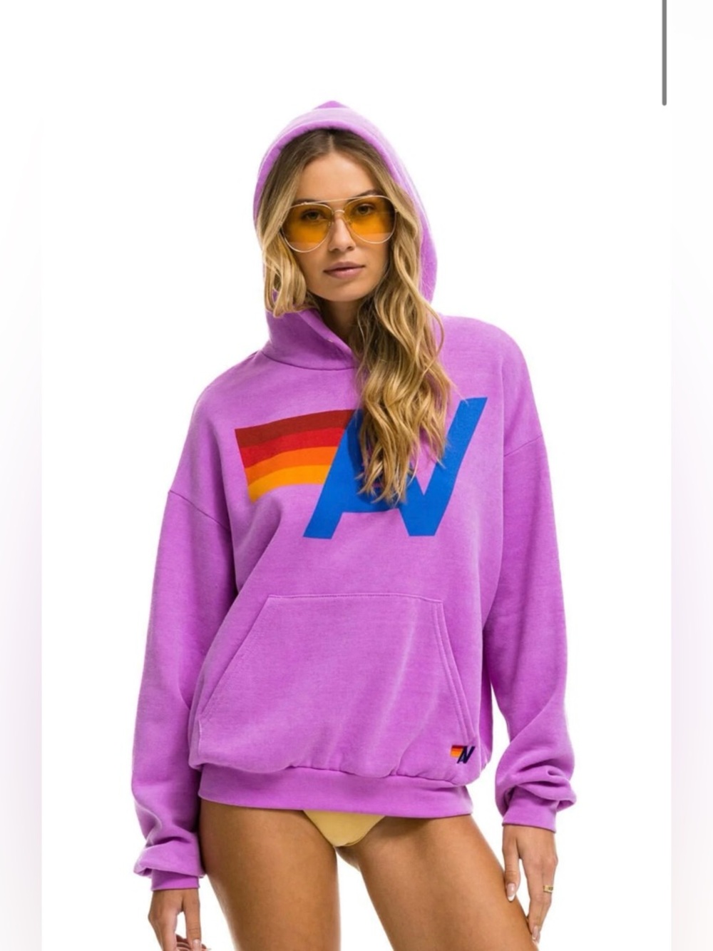 Aviator Nation LOGO PULLOVER RELAXED HOODIE - NEON PURPLE XS